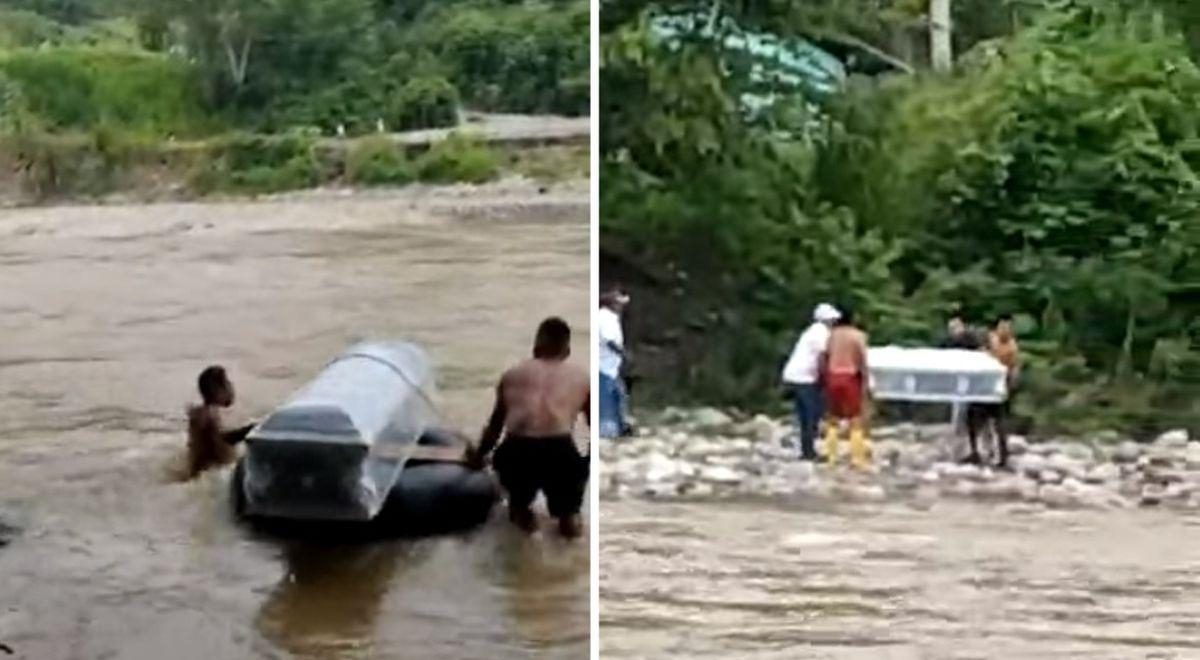 Noticia: Familiares trasladan un féretro sobre una llanta en río de Perú para sepultarlo en Ecuador Familiares trasladan un féretro sobre una llanta en río de Perú para sepultarlo en Ecuador