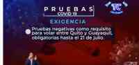 Noticia: VIDEO | Pruebas de coronavirus serán obligatorias para vuelos entre Quito y Guayaquil hasta el 21 de julio VIDEO | Pruebas de coronavirus serán obligatorias para vuelos entre Quito y Guayaquil hasta el 21 de julio