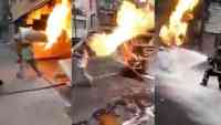 Noticia: Un bombero corrió con un tanque de gas en llamas y evitó una tragedia Un bombero corrió con un tanque de gas en llamas y evitó una tragedia